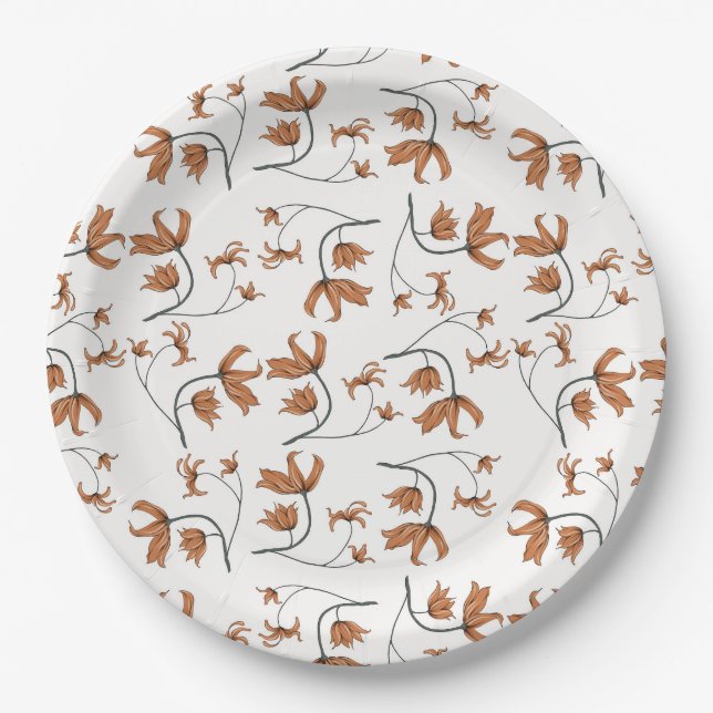 Delikate romantische Blumen Taupe Pfirsichkaramel Pappteller (Vorderseite)
