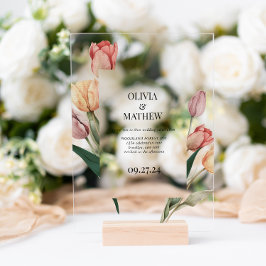 Delikate romantische Tulip Wasserfarbrahmen Hochze Acryleinladungen