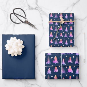 Delikate Rosa Bäume Frohe Weihnachtsblau Geschenkpapier Set