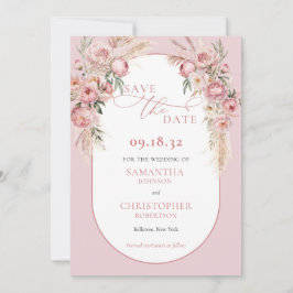 Delikate rosa Blume boho arch pampas eucalyptus Save The Date