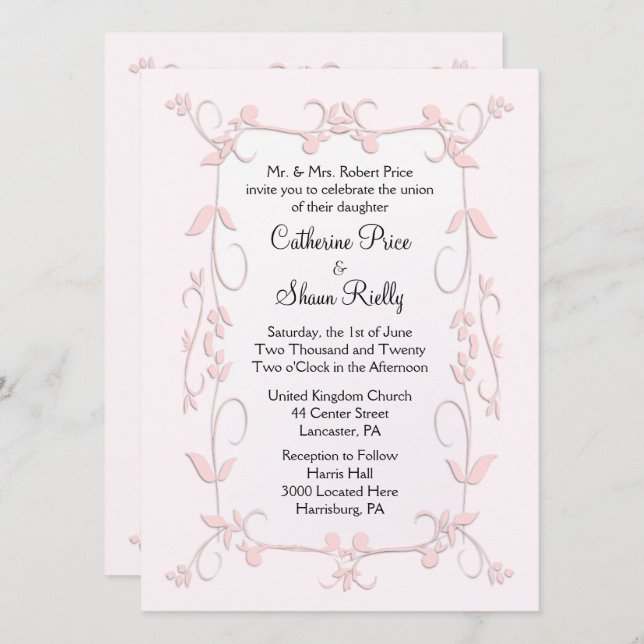 Delikate Rosa Einladungen für Hochzeiten (Vorne/Hinten)