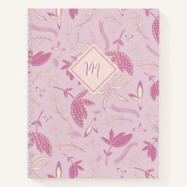 Delikate rosa Florals und Bows Notizbuch