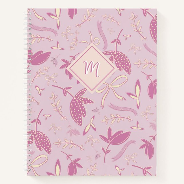 Delikate rosa Florals und Bows Notizbuch (Vorderseite)