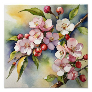 Delikate rosa Kirschblüten Aquarellmalerei Fotodruck