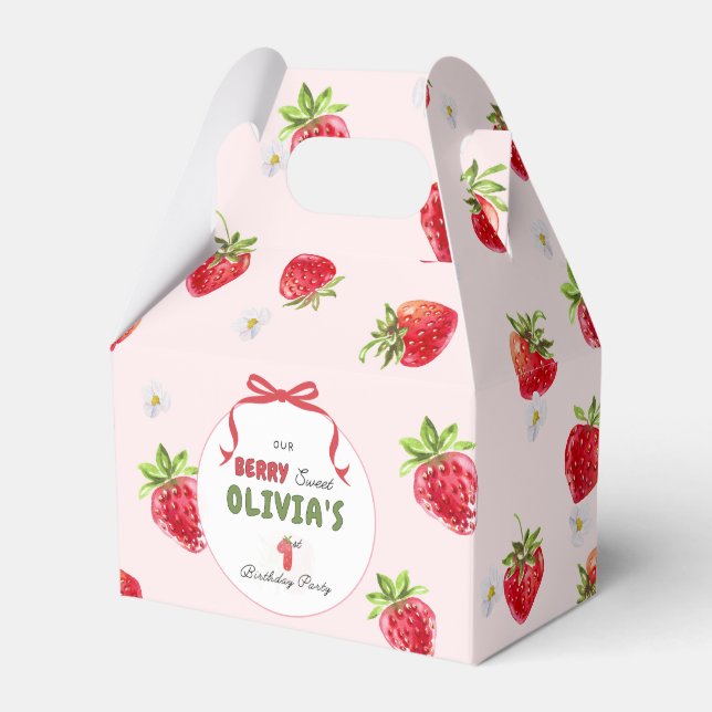 Delikate Rosa Wasserfarbe Erdbeere Erstgeburt Geschenkschachtel (Vorderseite)