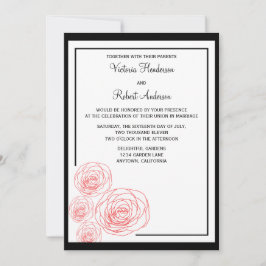 Delikate Rose Einladung Hochzeit, schwarz und rot