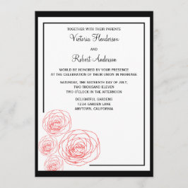 Delikate Rose Einladung Hochzeit, schwarz und rot