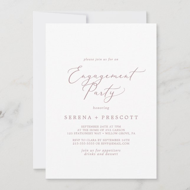 Delikate Rose Gold Calligrafy Engagement Party Einladung (Vorderseite)