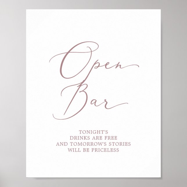 Delikate Rose Gold Calligrafy Open Bar Sign Poster (Vorne)