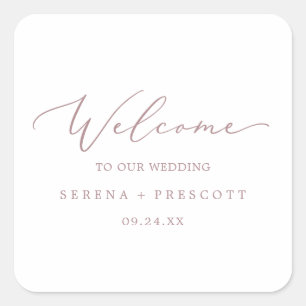 Delikate Rose Gold Calligrafy Wedding Willkommen Quadratischer Aufkleber