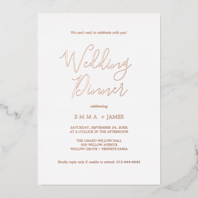 Delikate Rose Gold Foil Calligrafy Brautparty Folieneinladung (Vorderseite)