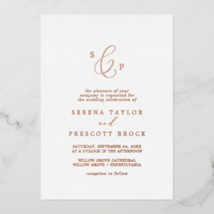 Delikate Rose Gold Foil Formal Monogram Wedding Folieneinladung