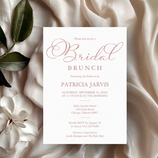 Delikate Rose Gold Foil Script Bridal Brunch Einladung (Von Creator hochgeladen)