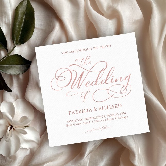 Delikate Rose Gold Foil Script Hochzeit Einladung (Von Creator hochgeladen)