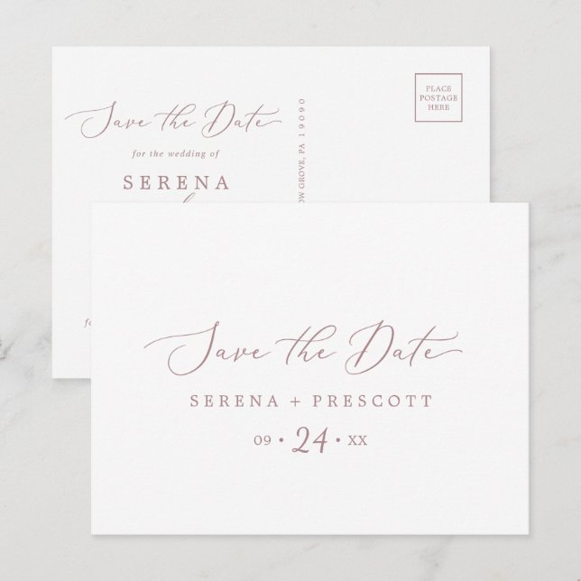 Delikate Rose Gold Horizontal Save the Date Einladungspostkarte (Vorne/Hinten)