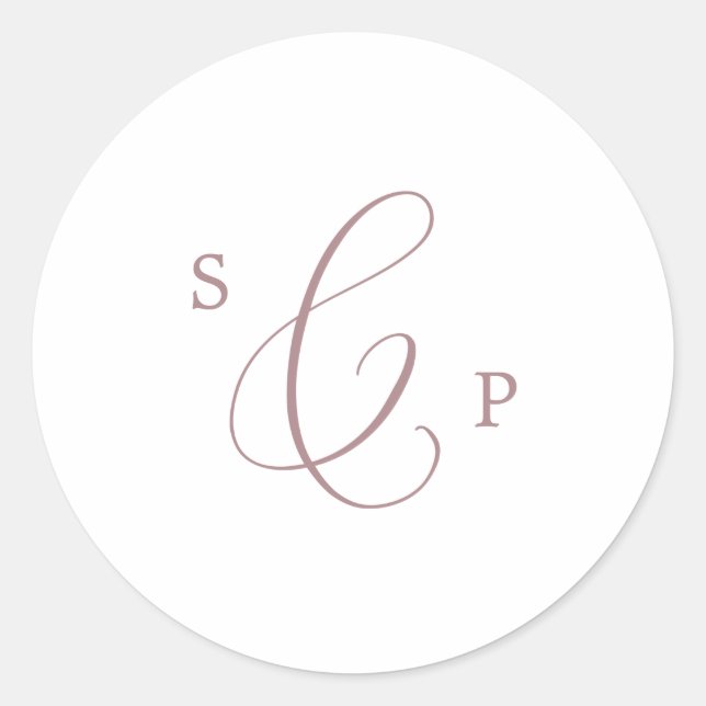 Delikate Rose Gold Monogram Wedding Umschlag Aufkl Runder Aufkleber (Vorderseite)