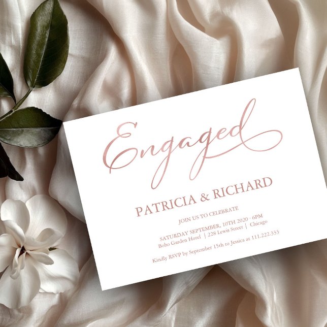 Delikate Rose Gold Script Engagement Party Einladung (Von Creator hochgeladen)