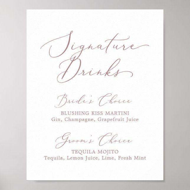 Delikate Rose Gold Signature Drinks signieren Poster (Vorne)