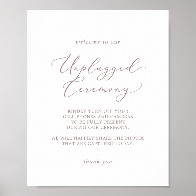 Delikate Rose Gold Unplugged Zeremony Sign Poster (Vorne)