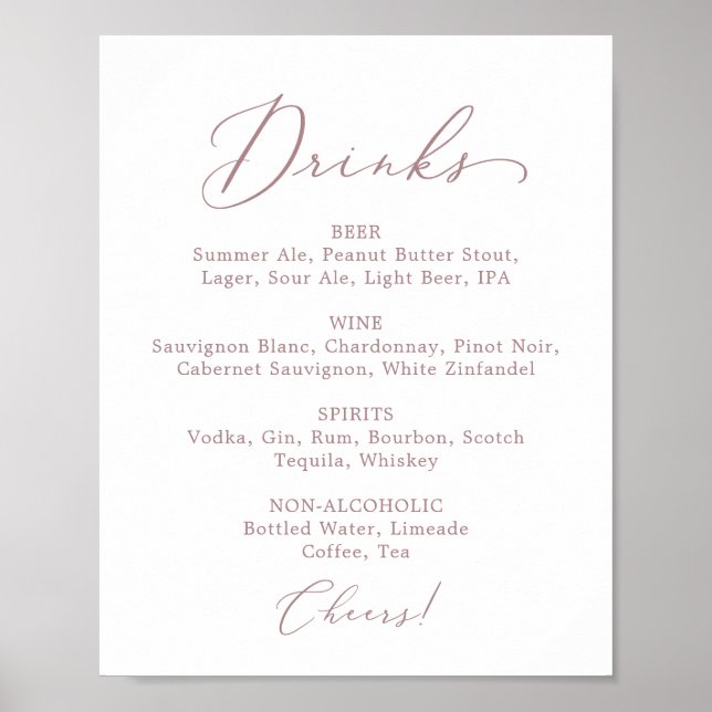 Delikate Rose Gold Wedk Drink Menü Signatur Poster (Vorne)