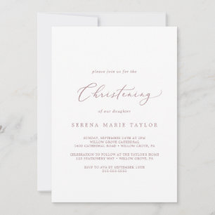 Delikate Rose Goldkalligrafie Christening Einladung