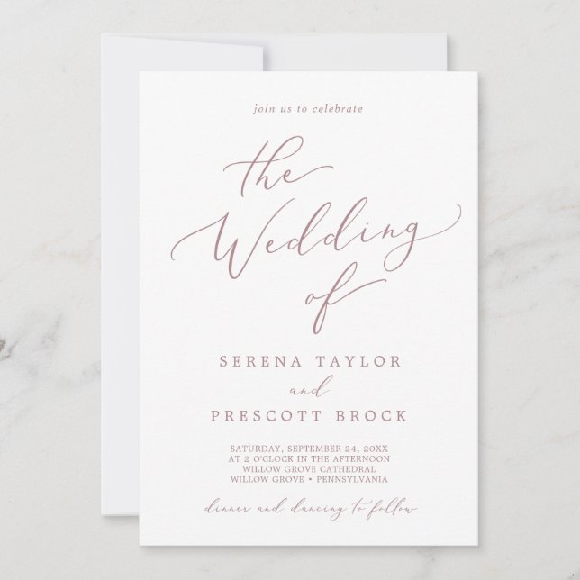 Delikate Rose Goldkalligrafie die Hochzeit von Einladung (Vorderseite)