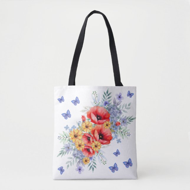Delikate Rote Pfeffer, Sonnenblumen und Schmetterl Tasche (Vorderseite)