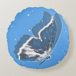 Delikate Schmetterlinge in blauem Rundkissen Rundes Kissen
