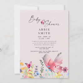 Delikate Schmetterlinge & Wildblumen Babydusche Einladung