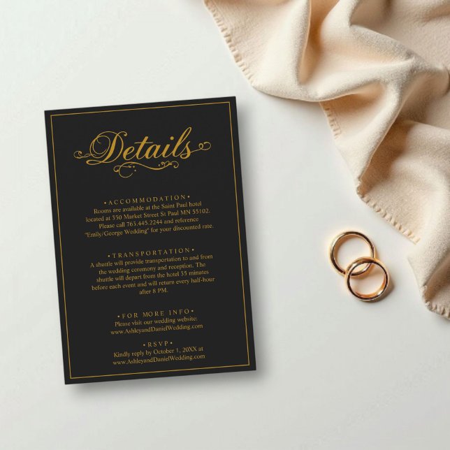 Delikate Schwarz-Gold-Script einfache Hochzeit Begleitkarte (Von Creator hochgeladen)