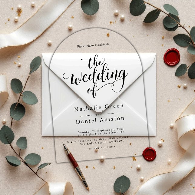 Delikate Schwarz-Weiß-Script Einfache Hochzeit Acryleinladungen (Von Creator hochgeladen)