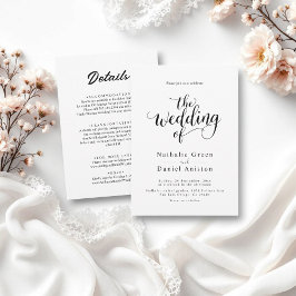 Delikate Schwarz-Weiß-Script Einfache Hochzeit Einladung