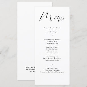 Delikate Schwarz-weiße Kalligrafie-SkriptWedding Menükarte