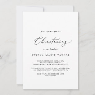 Delikate Schwarze Kalligrafie Christening Einladung