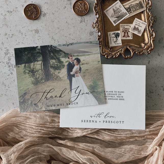 Delikate Schwarze Kalligrafie Foto Overlay Dankeskarte (Von Creator hochgeladen)