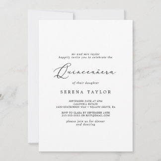 Delikate schwarze Kalligrafie Quinceañera Einladung