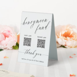 Delikate Script Honeymoon Fund QR Code Wedding Tischaufsteller