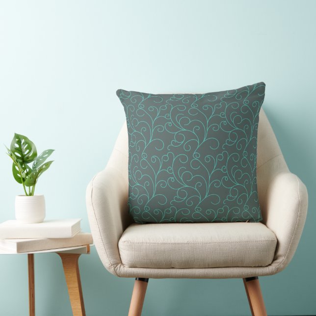 Delikate Scroll Abstrakt Dusty Gray Green Aquamari Kissen (Stuhl )