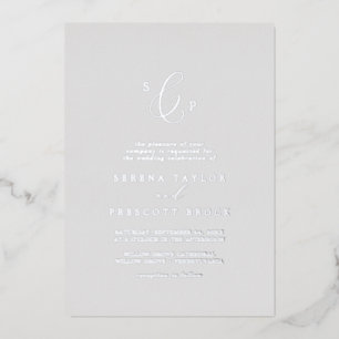 Delikate Silber Foil Grey Formal Monogram Wedding Folieneinladung
