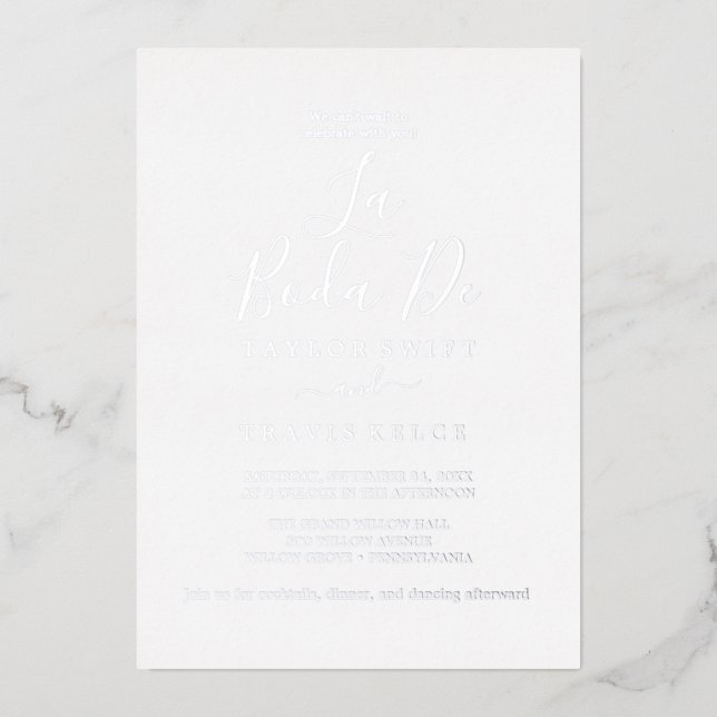 Delikate Silberfolie | La Boda De Wedding Folieneinladung (Vorderseite)
