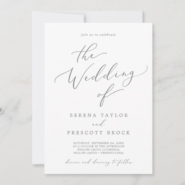 Delikate Silberkalligraphie, die Hochzeit von Einladung (Vorderseite)