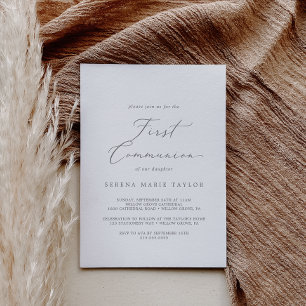 Delikate Silberkalligraphie Erste Kommune Einladung