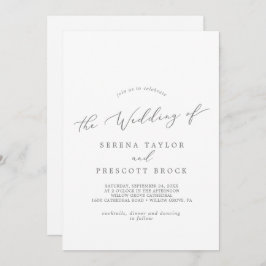 Delikate Silberkalligraphie-Monogramm-Back-Wedding Einladung