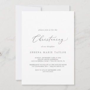 Delikate Silver Calligraphy Christening Einladung
