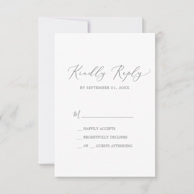 Delikate Silver Calligraphy Simple RSVP Card Karte (Vorderseite)