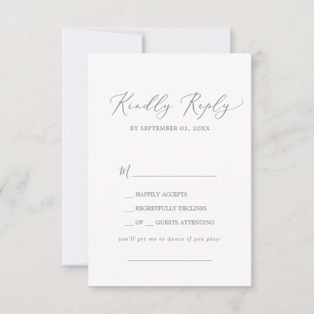 Delikate Silver Calligraphy Song Request RSVP Card Karte (Vorderseite)