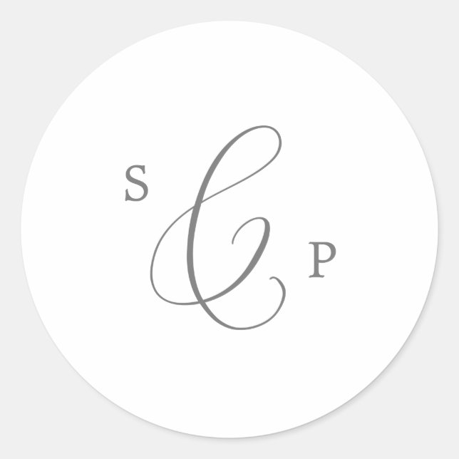 Delikate Silver Monogram Wedding Umschlag Aufklebe Runder Aufkleber (Vorderseite)