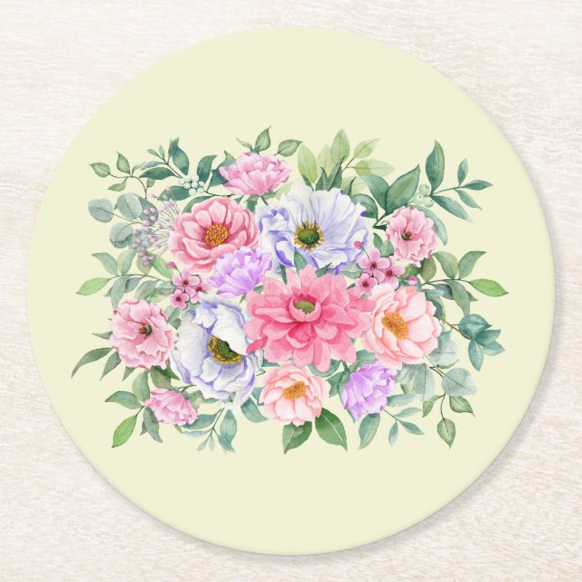 Delikate Summer Garden Party Blume Runder Pappuntersetzer (Vorderseite)