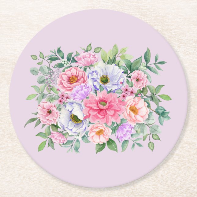 Delikate Summer Garden Party Blume Runder Pappuntersetzer (Vorderseite)