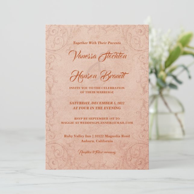Delikate Vintag-schicke Hochzeitseinladung Einladung (Stehend Vorderseite)